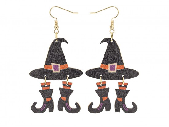 Black Witch Hat Boots Hook Earrings