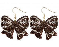 Brown Crystal Football Bow Puffy Earrings