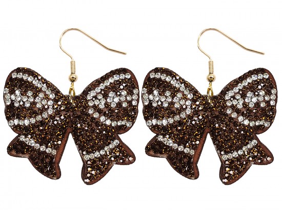 Brown Crystal Football Bow Puffy Earrings Brown Crystal Football Bow Puffy Earrings