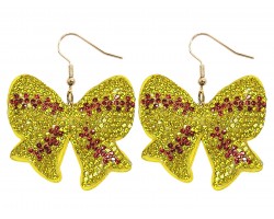 Yellow Crystal Softball Bow Puffy Earrings
