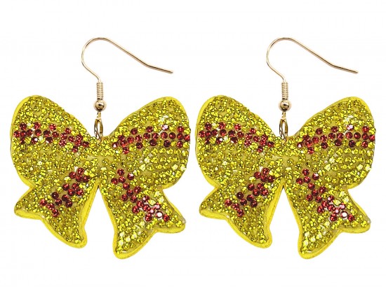 Yellow Crystal Softball Bow Puffy Earrings Yellow Crystal Softball Bow Puffy Earrings