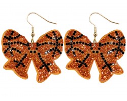 Orange Crystal Basketball Bow Puffy Earrings