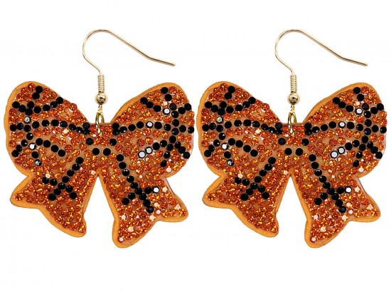Orange Crystal Basketball Bow Puffy Earrings Orange Crystal Basketball Bow Puffy Earrings