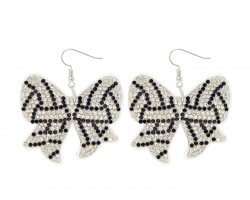 White Crystal Volleyball Bow Puffy Earrings