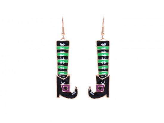 Green Witch Legs Halloween Hook Earrings