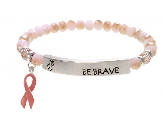 Pink Ribbon Be Brave Crystal Bead Stretch Bracelet