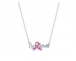 Pink Ribbon Believe Crystal Bead Chain Necklace