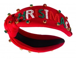 Red Merry Christmas Seed Bead Knot Headband.