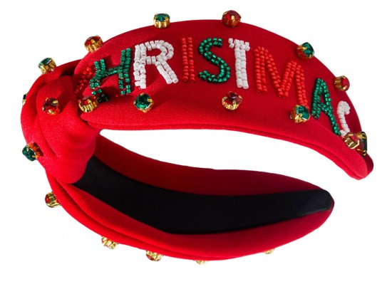 Red Merry Christmas Seed Bead Knot Headband. Red Merry Christmas Seed Bead Knot Headband.
