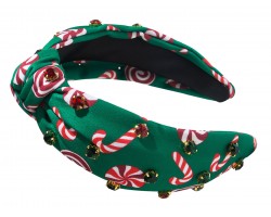 Green Candy Cane Christmas Theme Knot Headband