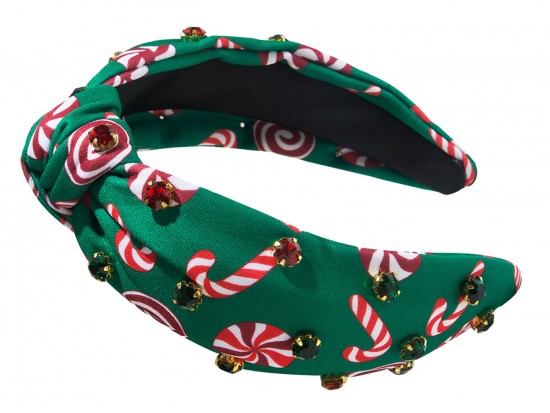 Green Candy Cane Christmas Theme Knot Headband
