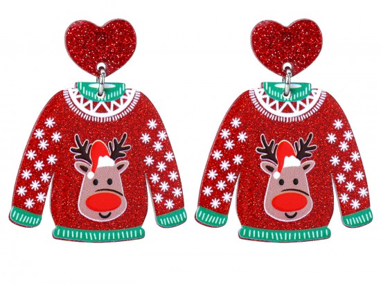Christmas Rudolph Reindeer Sweater Post Earrings