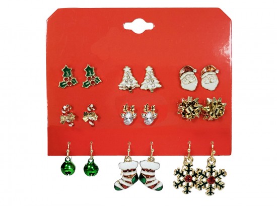 Christmas Theme Earrings 9pr Set Christmas Theme Earrings 9pr Set