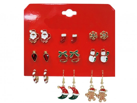 Christmas Theme Earrings 9pr Set Christmas Theme Earrings 9pr Set
