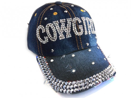 Cowgirl Crystal Denim Dark Blue Cap
