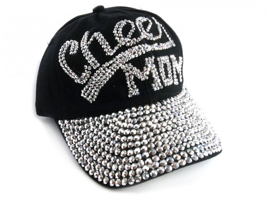 Cheer Mom Crystal Black Ball Cap