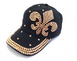 Fleur De Lis Gold Crystal Black Cap