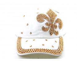 Fleur De Lis Gold Crystal White Ball Cap
