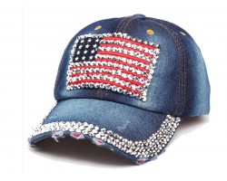 USA Flag Crystal Blue Denim Cap