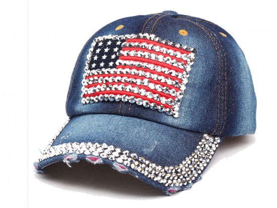 USA Flag Crystal Blue Denim Cap USA Flag Crystal Blue Denim Cap