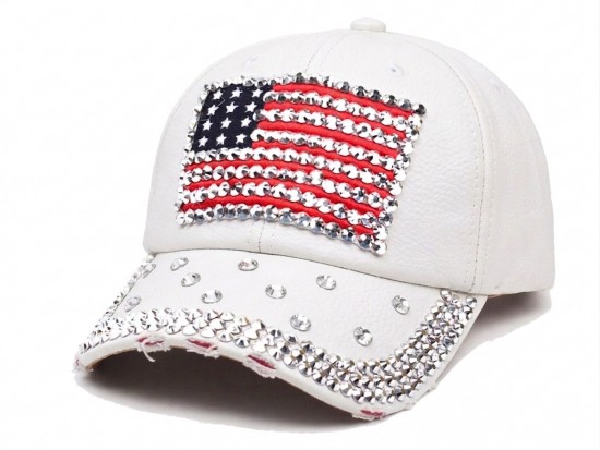 USA Flag Crystal White Cap