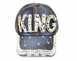 Clear Crystal KING Dark Blue Denim Baseball Cap