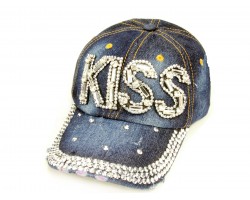Clear Crystal KISS Dark Blue Denim Baseball Cap