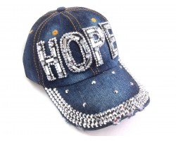 Clear Crystal HOPE Dark Blue Denim Baseball Cap