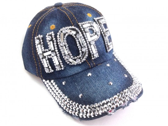 Clear Crystal HOPE Dark Blue Denim Baseball Cap