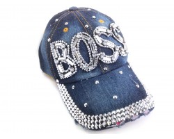 Clear Crystal BOSS Dark Blue Denim Baseball Cap