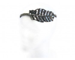 Silver Feather Seed Bead Stretch Headband
