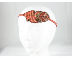 Coral Feather Seed Bead Stretch Headband