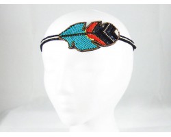 Turquoise Black Feather Seed Bead Stretch Headband