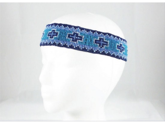 Blue Crosses Stretch Seed Bead Headband Blue Crosses Stretch Seed Bead Headband