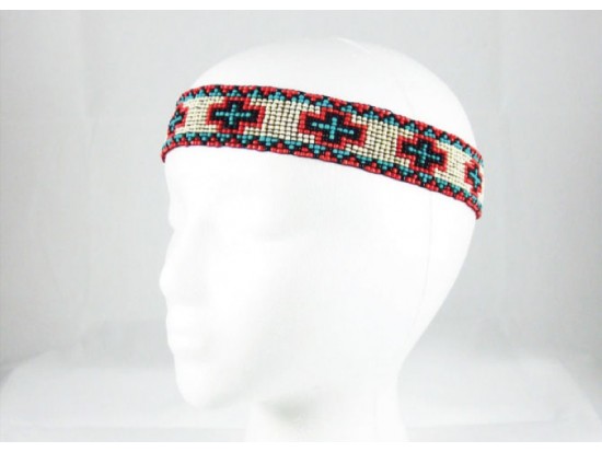 Ivory Red Crosses Stretch Seed Bead Headband