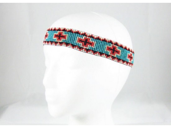 Turquoise Crosses Stretch Seed Bead Headband