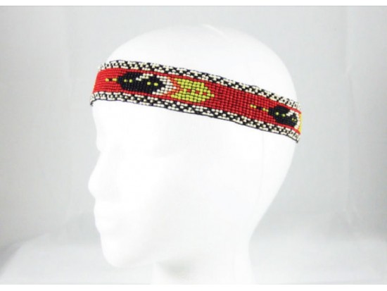 Red Black Feathers Seed Bead Stretch Headband Red Black Feathers Seed Bead Stretch Headband