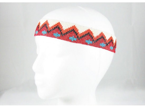 Coral Turquoise Cross Chevron Seed Bead Headband Coral Turquoise Cross Chevron Seed Bead Headband
