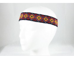 Red Black Yellow Diamond Seed Bead Stretch Headband