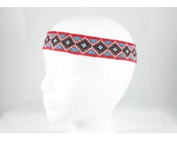 Red Brown Turquoise Diamond Seed Bead Stretch Headband