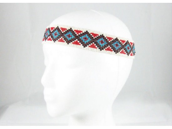 Turquoise Red Diamond Seed Bead Stretch Headband