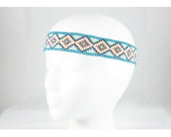 Turquoise White Diamond Seed Bead Stretch Headband