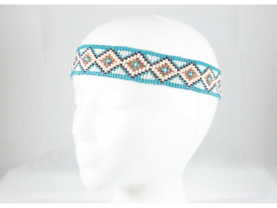 Turquoise White Diamond Seed Bead Stretch Headband Turquoise White Diamond Seed Bead Stretch Headband