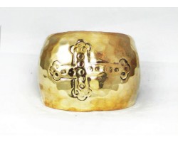 Gold Plate Hammered Wide Cuff Cross Bracelet