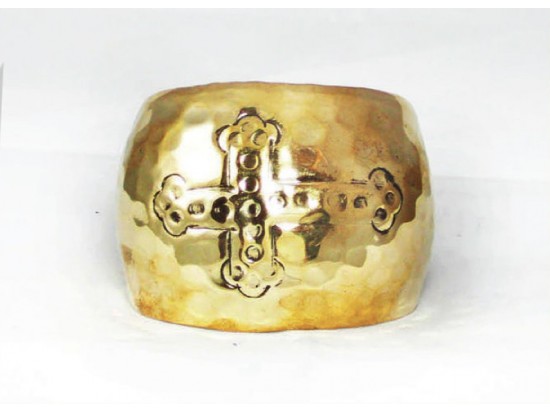 Gold Plate Hammered Wide Cuff Cross Bracelet