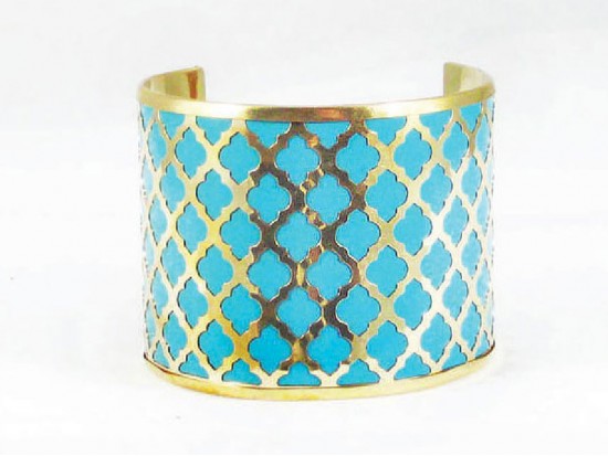 Light Blue Quatrefoil Gold Cuff Bracelet Light Blue Quatrefoil Gold Cuff Bracelet