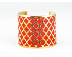 Red Quatrefoil Gold Cuff Bracelet
