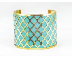 Turquoise Quatrefoil Gold Cuff Bracelet
