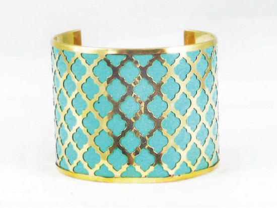 Turquoise Quatrefoil Gold Cuff Bracelet Turquoise Quatrefoil Gold Cuff Bracelet
