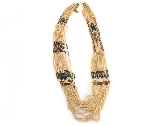 Brown Feather Pattern Seed Bead Necklace Set Brown Feather Pattern Seed Bead Necklace Set